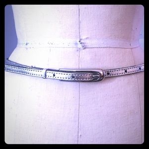 Express Silver Leather Skinny Belt